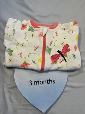 Tuffy - Charming White and Pink Onesie Sleeper w/ dragon fly design